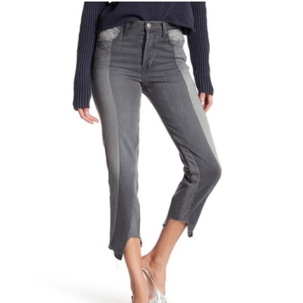 Frame Nouveau Le Mix Two Tone Grey High Rise Straight Leg Jeans 27 Button Fly
